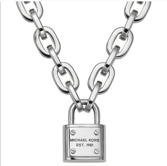 Michael Kors Jewelry - Michael Kors Square Chain Link Padlock Necklace Silver Plate Stainless Steel NWT